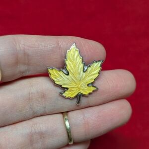 Yellow Maple Leaf Pin Sterling Silver Yellow Enamel Vintage Brooch